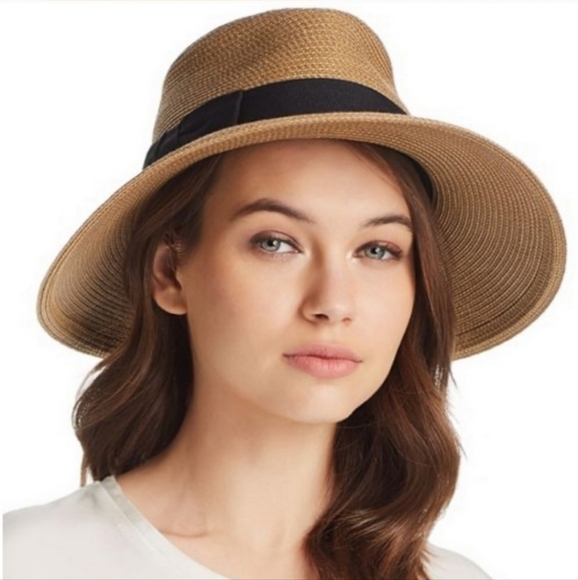 NWOT Eric Javits Phoenix Fedora Hat Natural Black UPF 50+ Sun Protection main image 8